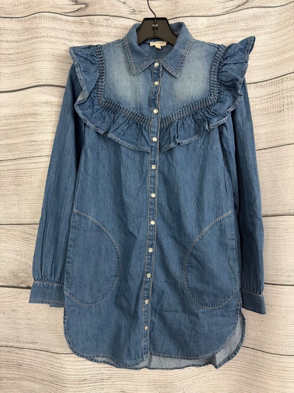 Pilcro Long-Sleeve Ruffled Denim Mini Shirt Dress Size XS